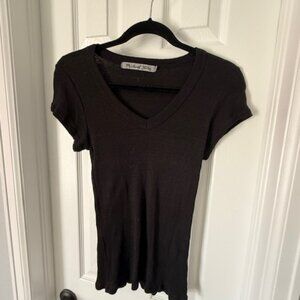 Michael Stars V-Neck Short Sleeve Basic Tee Black Womens Medium